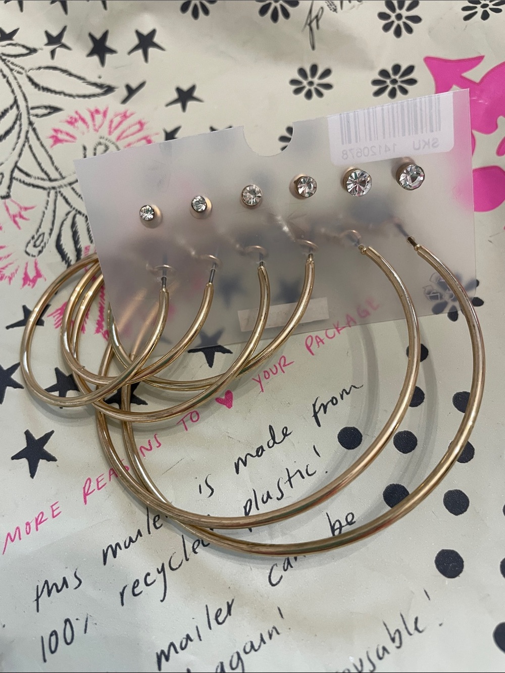 NWOT Gold Hoop and Crystal Stud Earring Set